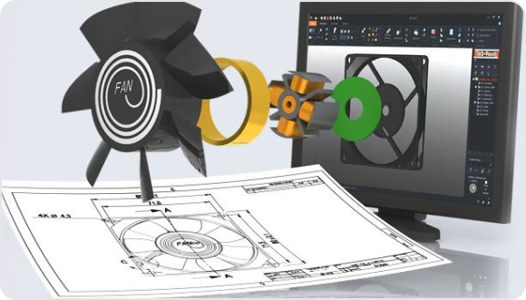 CAD software screen showing 2D and 3D models