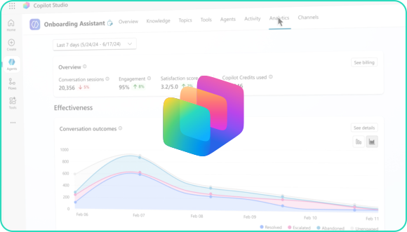 Copilot Studio interface showing AI assistant creation